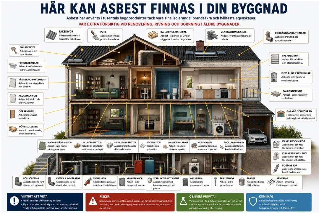 Asbesthaltigt byggmaterial i äldre byggnad